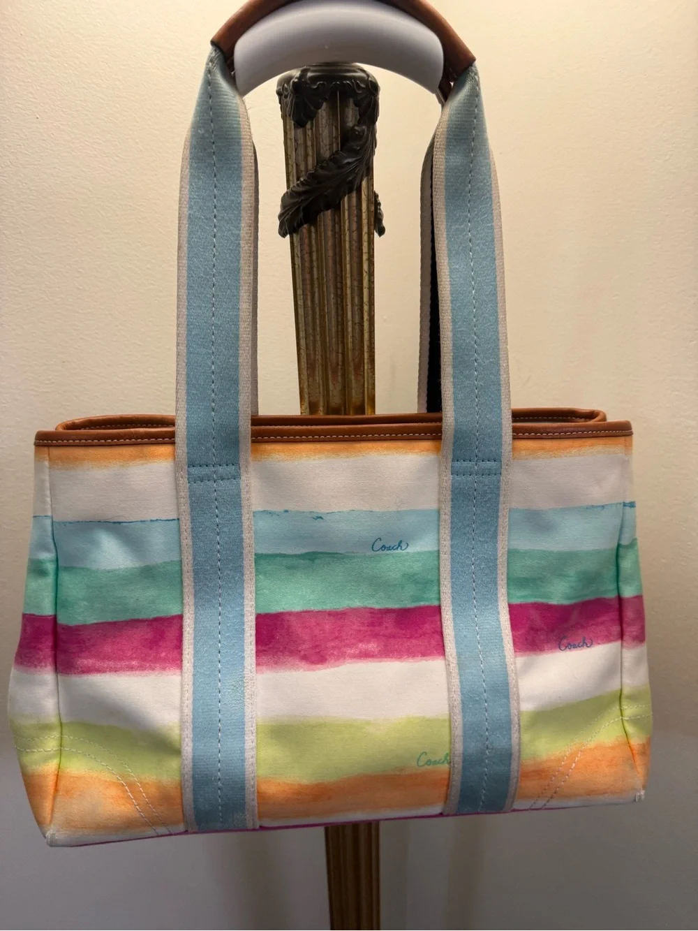 Coach Multicolor Striped Canvas Tote Bag